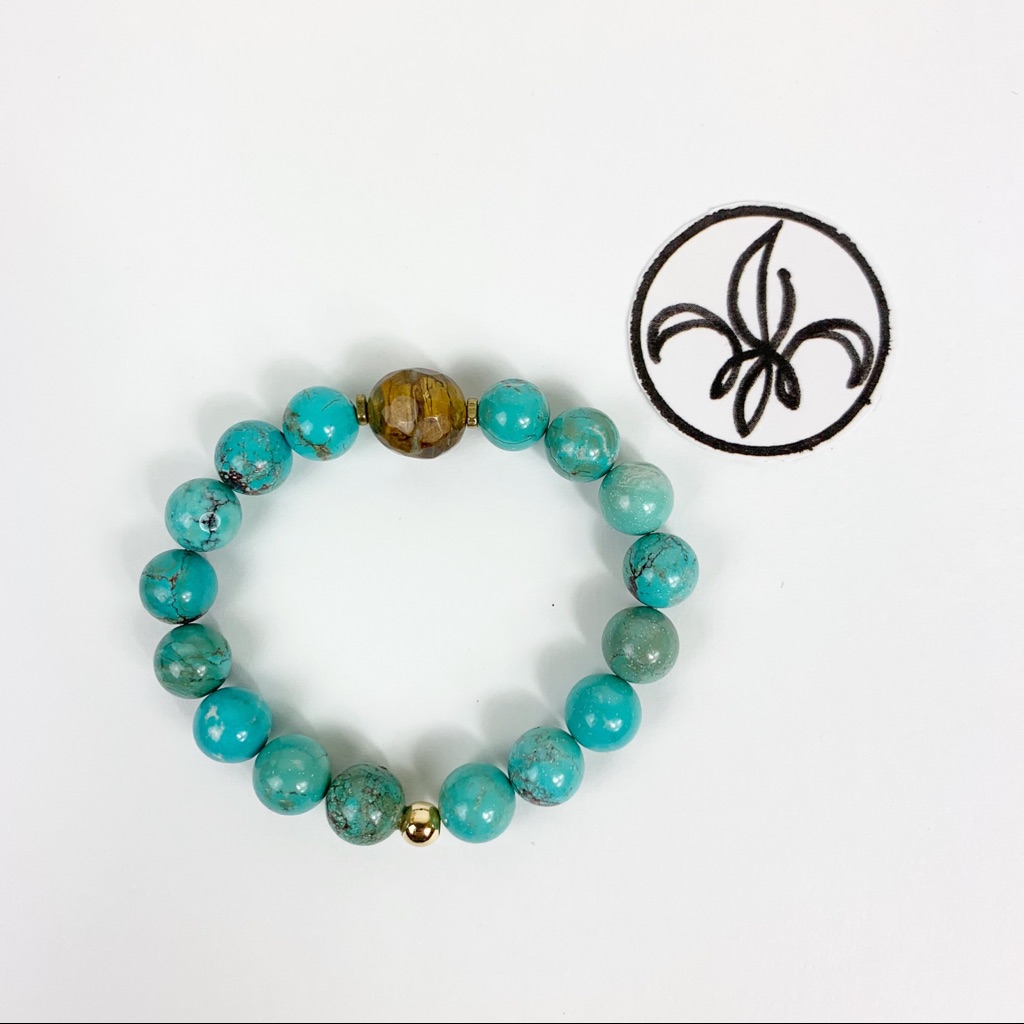 Turquoise And Tiger’s Eye Bead Stretch Bracelet